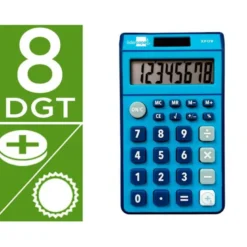 CALCULADORA LIDERPAPEL BOLSILLO XF09 8 DIGITOS SOLAR Y PILAS COLOR AZUL 115X65X8 MM