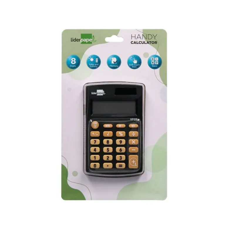 CALCULADORA LIDERPAPEL BOLSILLO XF05 8 DIGITOS SOLAR Y PILAS COLOR NEGRO 98X62X8 MM