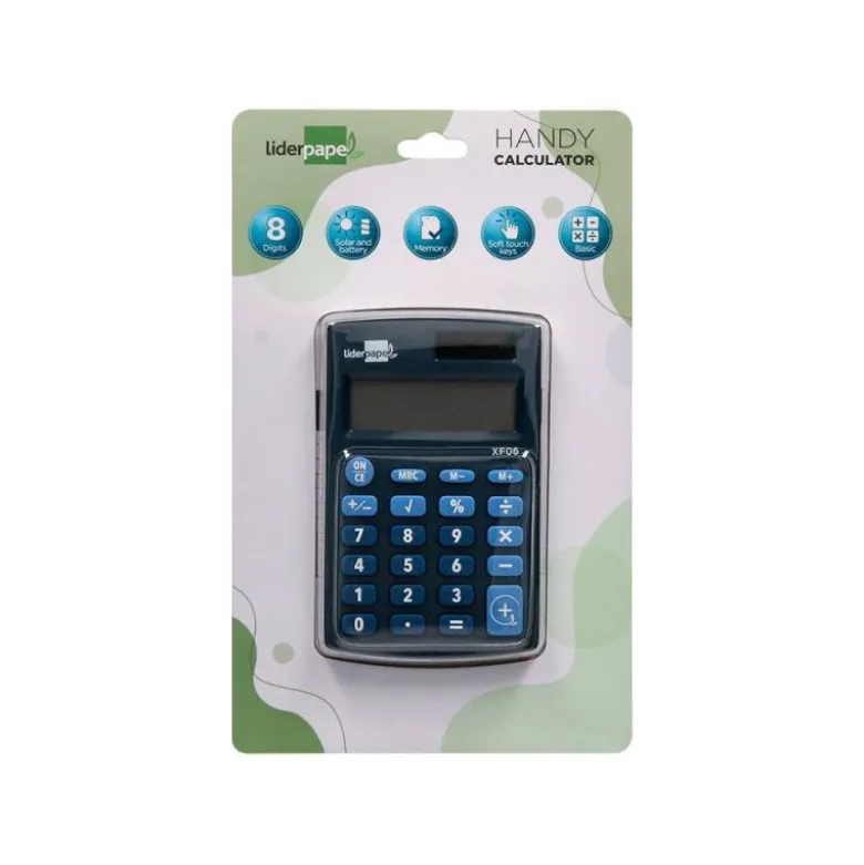 CALCULADORA LIDERPAPEL BOLSILLO XF06 8 DIGITOS SOLAR Y PILAS COLOR AZUL 98X62X8 MM