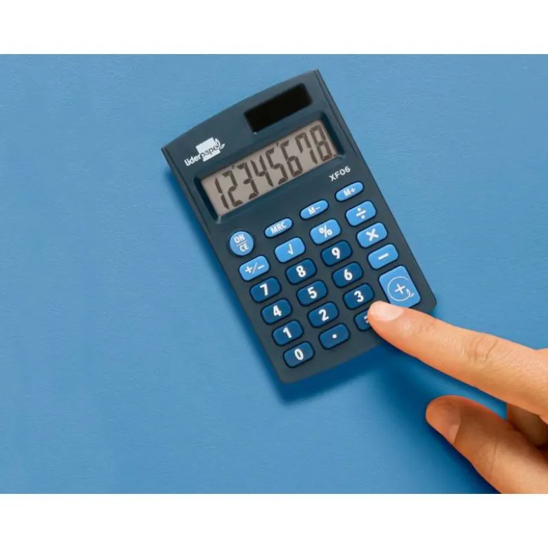 CALCULADORA LIDERPAPEL BOLSILLO XF06 8 DIGITOS SOLAR Y PILAS COLOR AZUL 98X62X8 MM