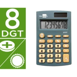 CALCULADORA LIDERPAPEL BOLSILLO XF07 8 DIGITOS SOLAR Y PILAS COLOR GRIS 98X62X8 MM