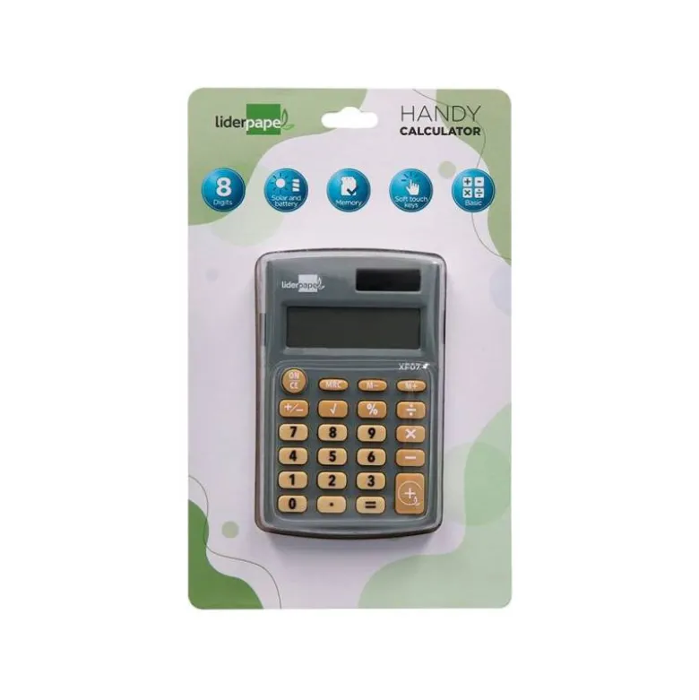 CALCULADORA LIDERPAPEL BOLSILLO XF07 8 DIGITOS SOLAR Y PILAS COLOR GRIS 98X62X8 MM