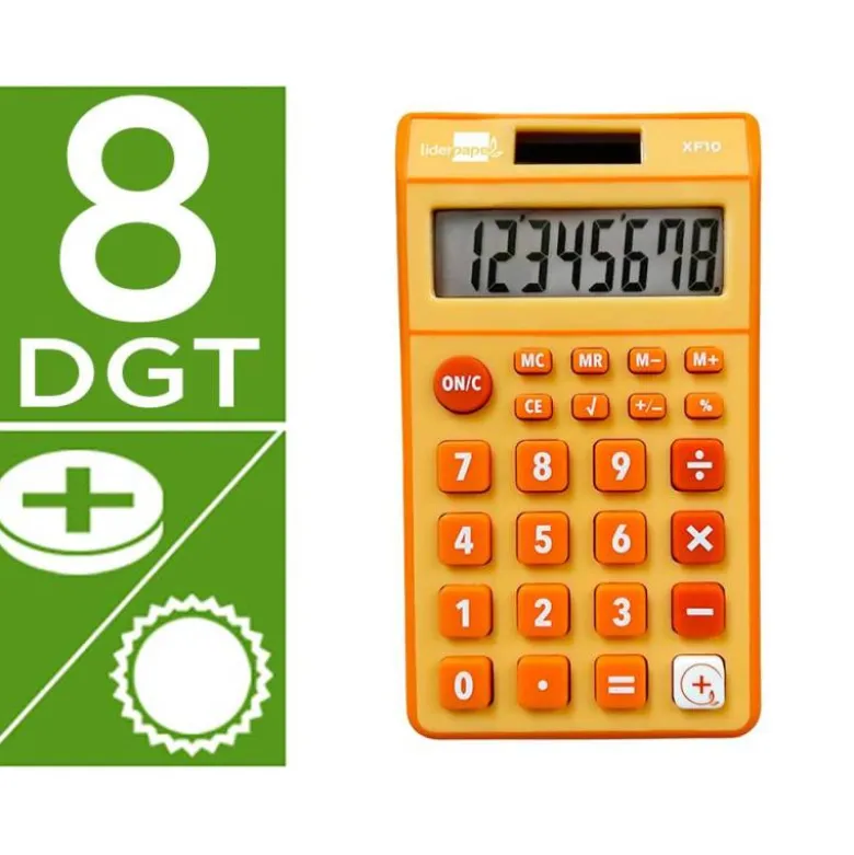 CALCULADORA LIDERPAPEL BOLSILLO XF10 8 DIGITOS SOLAR Y PILAS COLOR NARANJA 115X65X8 MM