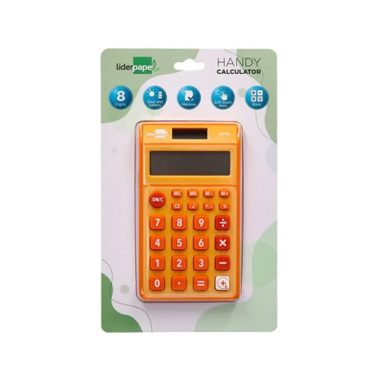 CALCULADORA LIDERPAPEL BOLSILLO XF10 8 DIGITOS SOLAR Y PILAS COLOR NARANJA 115X65X8 MM
