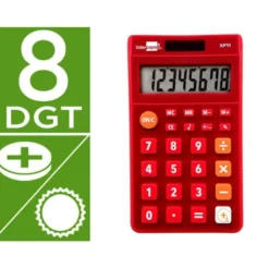 CALCULADORA LIDERPAPEL BOLSILLO XF11 8 DIGITOS SOLAR Y PILAS COLOR ROJO 115X65X8 MM