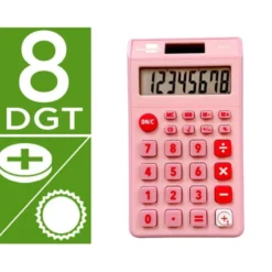 CALCULADORA LIDERPAPEL BOLSILLO XF12 8 DIGITOS SOLAR Y PILAS COLOR ROSA 115X65X8 MM