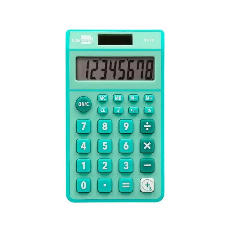 CALCULADORA LIDERPAPEL BOLSILLO XF13 8 DIGITOS SOLAR Y PILAS COLOR VERDE 115X65X8 MM