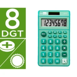 CALCULADORA LIDERPAPEL BOLSILLO XF13 8 DIGITOS SOLAR Y PILAS COLOR VERDE 115X65X8 MM
