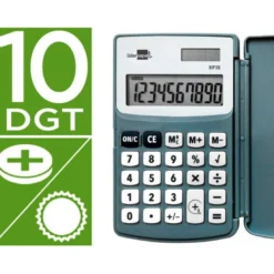 CALCULADORA LIDERPAPEL BOLSILLO XF15 10 DIGITOS CON TAPA SOLAR Y PILAS COLOR GRIS 123X75X12 MM