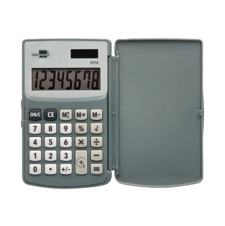 CALCULADORA LIDERPAPEL BOLSILLO XF15 10 DIGITOS CON TAPA SOLAR Y PILAS COLOR GRIS 123X75X12 MM