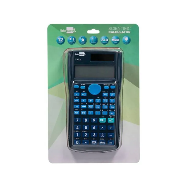CALCULADORA LIDERPAPEL CIENTIFICA XF32 12 DIGITOS 240 FUNCIONES CON TAPA SOLAR Y PILAS COLOR AZUL 156X85X20
