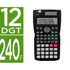 CALCULADORA LIDERPAPEL CIENTIFICA XF33 12 DIGITOS 240 FUNCIONES CON TAPA SOLAR Y PILAS COLOR NEGRO 156X85X20