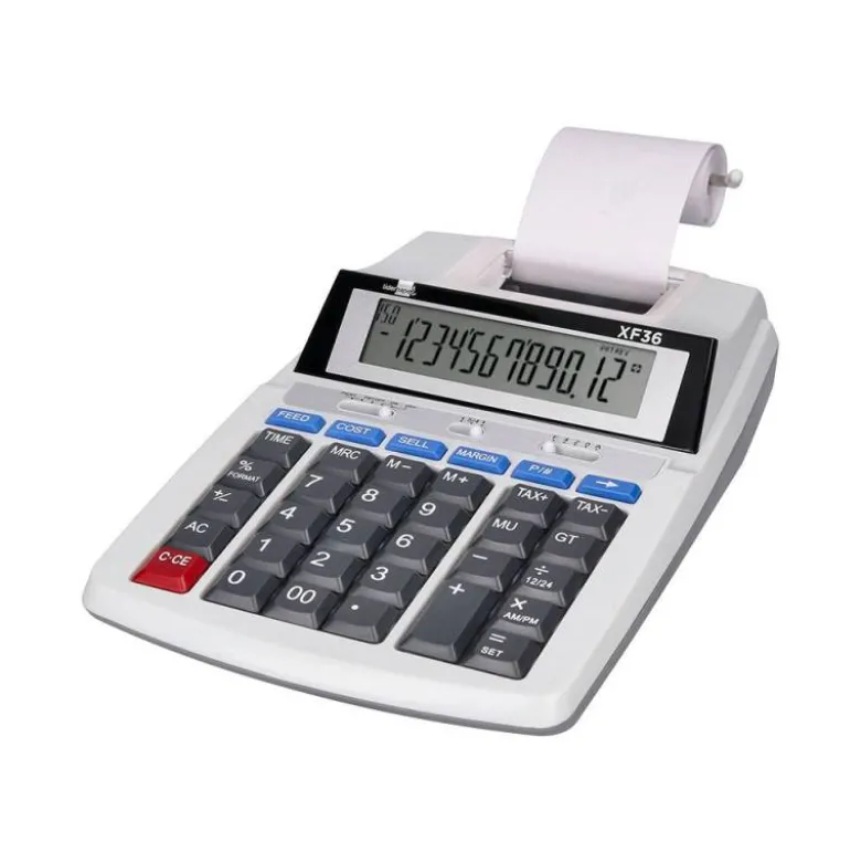 CALCULADORA LIDERPAPEL IMPRESORA PANTALLA PAPEL 58 MM 12 DIGITOS IMPRESION BICOLOR BLANCA 235X155X62 MM