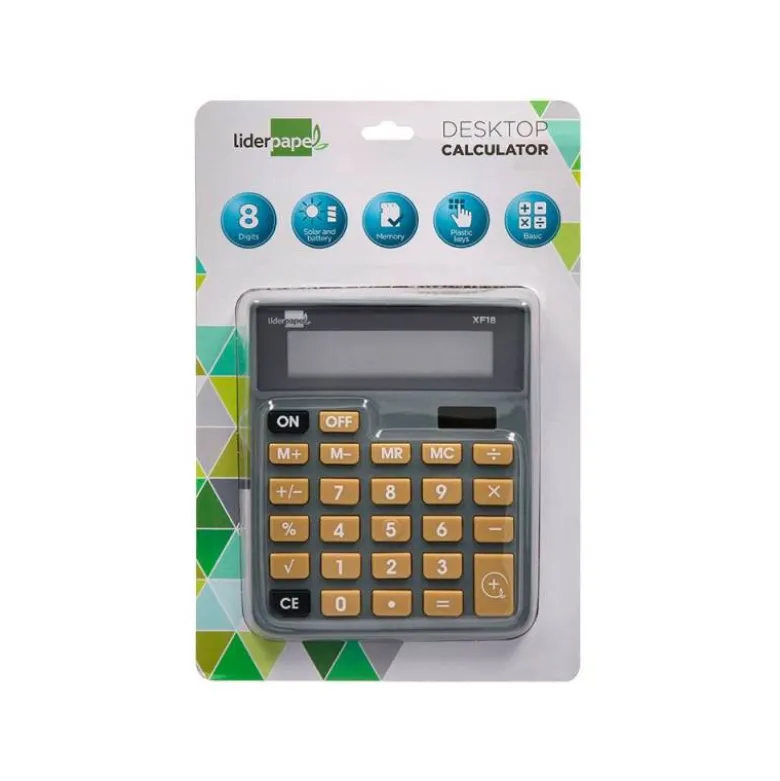 CALCULADORA LIDERPAPEL SOBREMESA XF18 8 DIGITOS SOLAR Y PILAS COLOR GRIS 127X105X24 MM