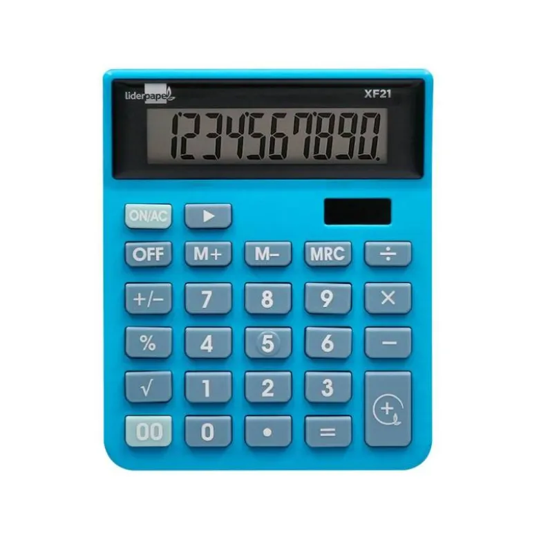 CALCULADORA LIDERPAPEL SOBREMESA XF21 10 DIGITOS SOLAR Y PILAS COLOR AZUL 127X105X24 MM