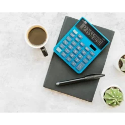 CALCULADORA LIDERPAPEL SOBREMESA XF21 10 DIGITOS SOLAR Y PILAS COLOR AZUL 127X105X24 MM