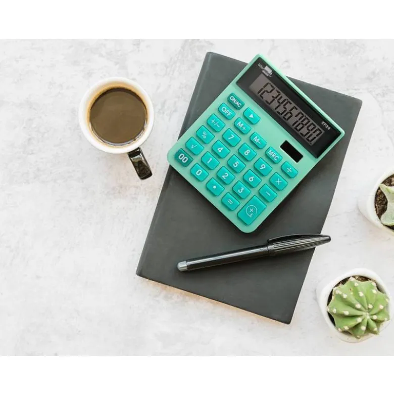 CALCULADORA LIDERPAPEL SOBREMESA XF24 10 DIGITOS SOLAR Y PILAS COLOR VERDE 127X105X24 MM