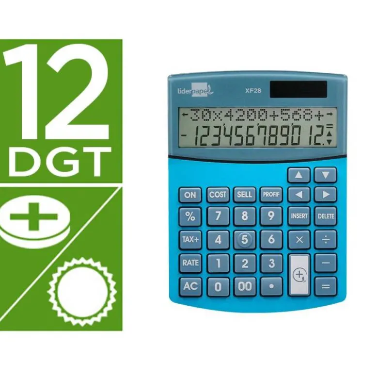 CALCULADORA LIDERPAPEL SOBREMESA XF28 12 DIGITOS DOBLE LINEA COSTES VENTAS MARGEN Y TASAS SOLAR Y PILAS