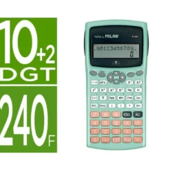 CALCULADORA MILAN CIENTIFICA M240 SILVER 2 LINEAS 240 FUNCIONES 10+2 DIGITOS COLOR VERDE TURQUESA CON TAPA COLOR