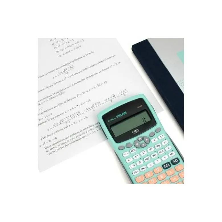 CALCULADORA MILAN CIENTIFICA M240 SILVER 2 LINEAS 240 FUNCIONES 10+2 DIGITOS COLOR VERDE TURQUESA CON TAPA COLOR