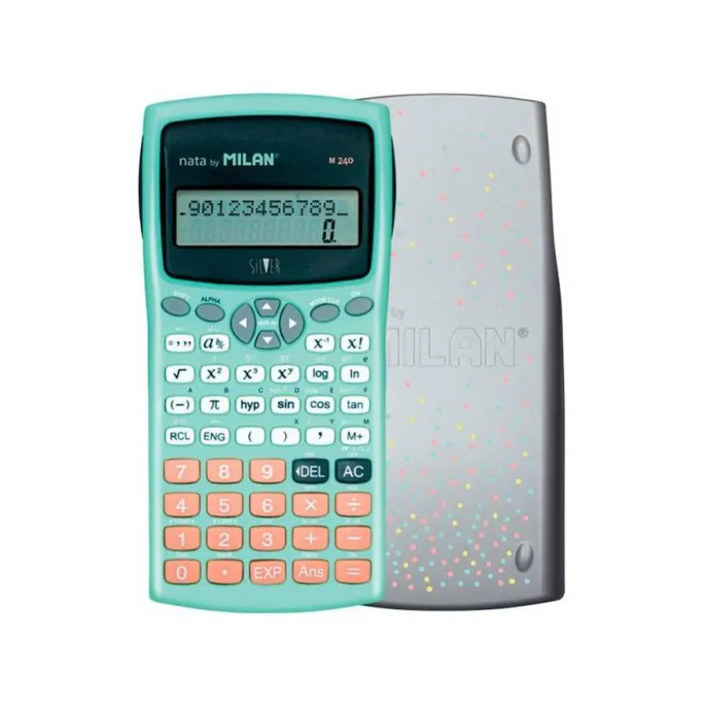 CALCULADORA MILAN CIENTIFICA M240 SILVER 2 LINEAS 240 FUNCIONES 10+2 DIGITOS COLOR VERDE TURQUESA CON TAPA COLOR