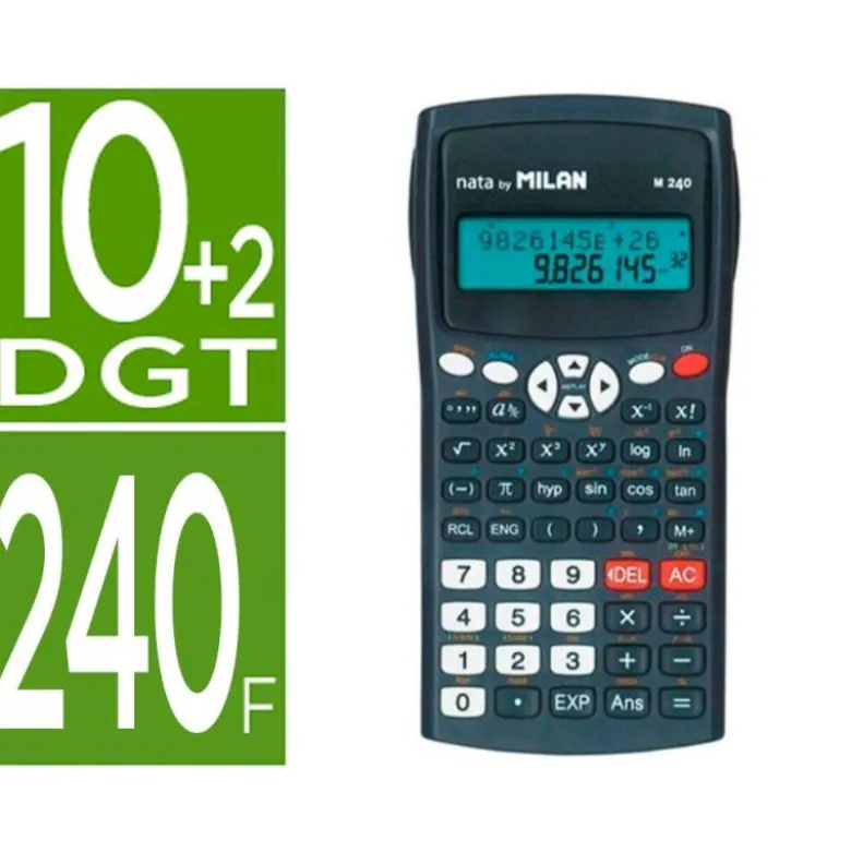 CALCULADORA MILAN CIENTIFICA M240 BLACK 2 LINEAS 240 FUNCIONES 10+2 DIGITOS COLOR NEGRA CON TAPA COLOR GRIS