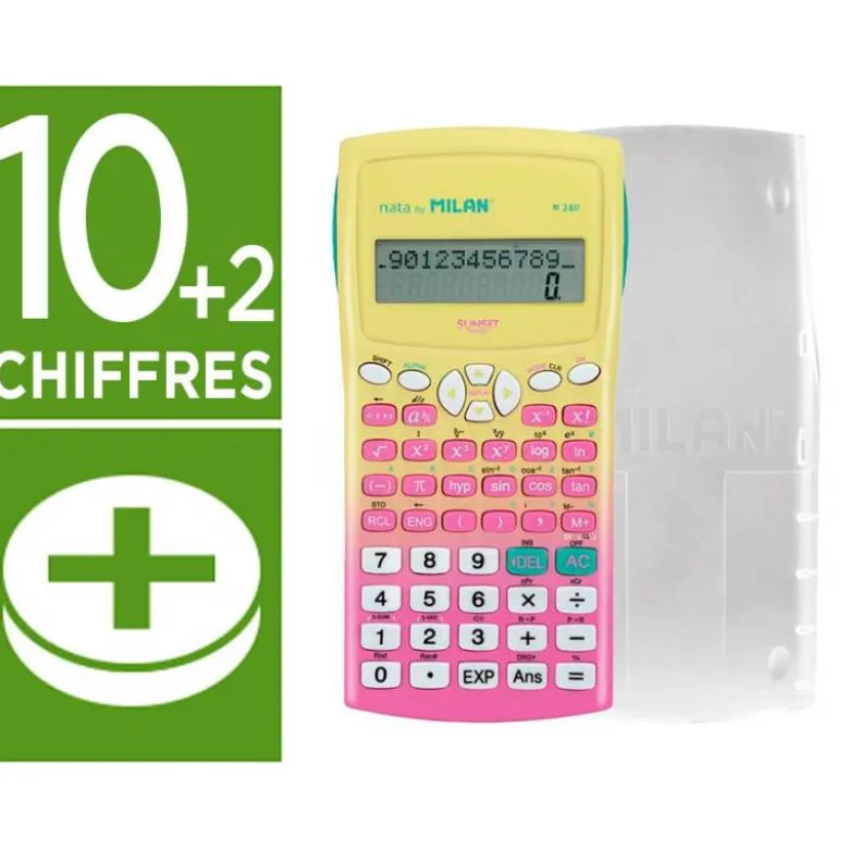 CALCULADORA MILAN CIENTIFICA M240 SUNSET TAPA TRANSLUCIDA 2 LINEAS 240 FUNCIONES 10+2 DIGITOS COLOR ROSA /AMARILLO