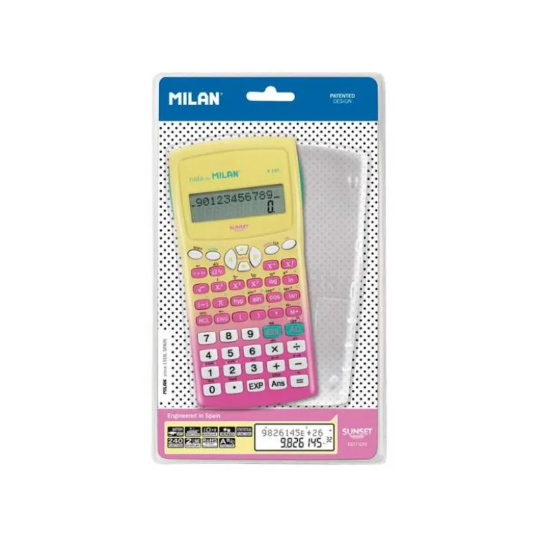 CALCULADORA MILAN CIENTIFICA M240 SUNSET TAPA TRANSLUCIDA 2 LINEAS 240 FUNCIONES 10+2 DIGITOS COLOR ROSA /AMARILLO
