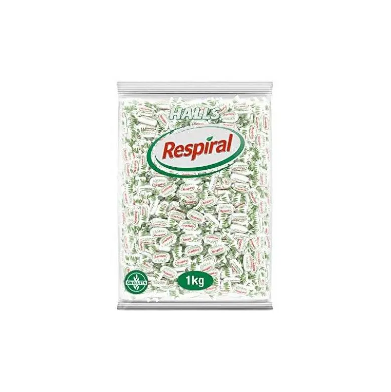 Caramelos halls respiral sabor menta eucalipto bolsa de 1 kg.