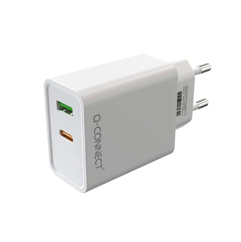 CARGADOR DE PARED USB-A Y USB-C Q-CONNECT 20 W BLANCO