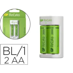 CARGADOR DE PILAR RECARGABLES GP AA/AAA INCLUYE 2 PILAS AA 2100 MAH