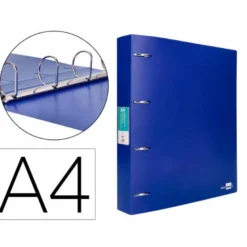 CARPETA 4 ANILLAS 40 MM LIDERPAPEL DIN A4 COLOR AZUL POLIPROPILENO