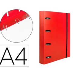 CARPETA 4 ANILLAS 25 MM LIDERPAPEL DIN A4 COLOR ROJO POLIPROPILENO