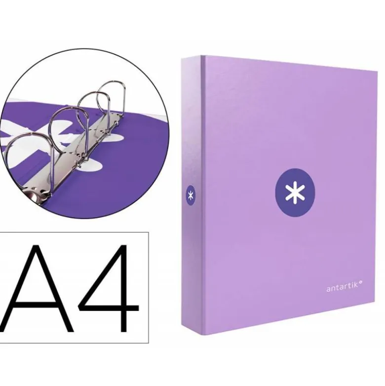 CARPETA 4 ANILLAS 40 MM MIXTAS LIDERPAPEL ANTARTIK A4 FORRADA COLOR LAVANDA LILA