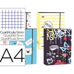 Carpeta anillas Liderpapel DIN A4 con recambio 120 hojas 80 gr 5 mm 4 anillas colores surtidos