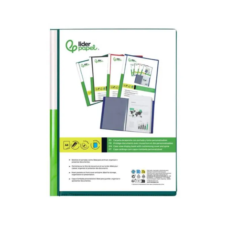 Carpeta Canguro Liderpapel DIN A4 poliporpileno 20 fundas color verde