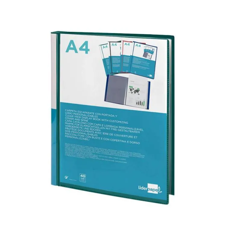 Carpeta Canguro Liderpapel DIN A4 poliporpileno 40 fundas color verde