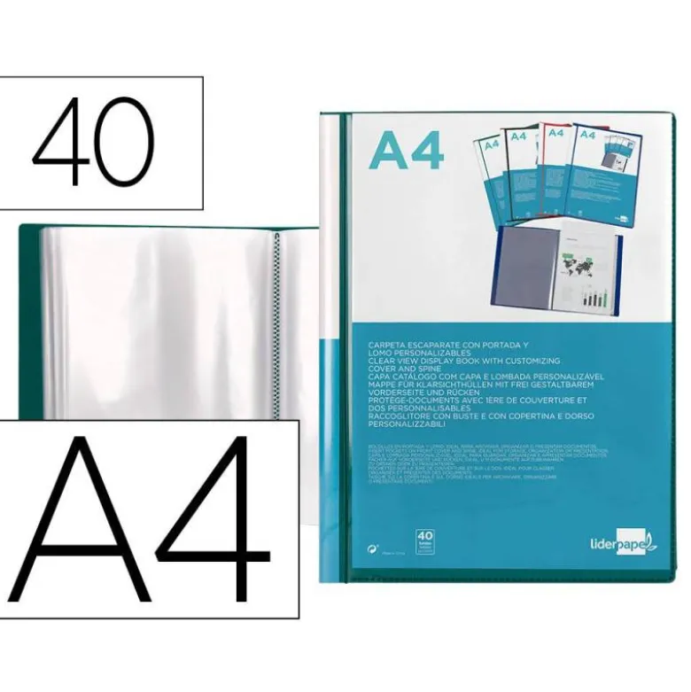 Carpeta Canguro Liderpapel DIN A4 poliporpileno 40 fundas color verde