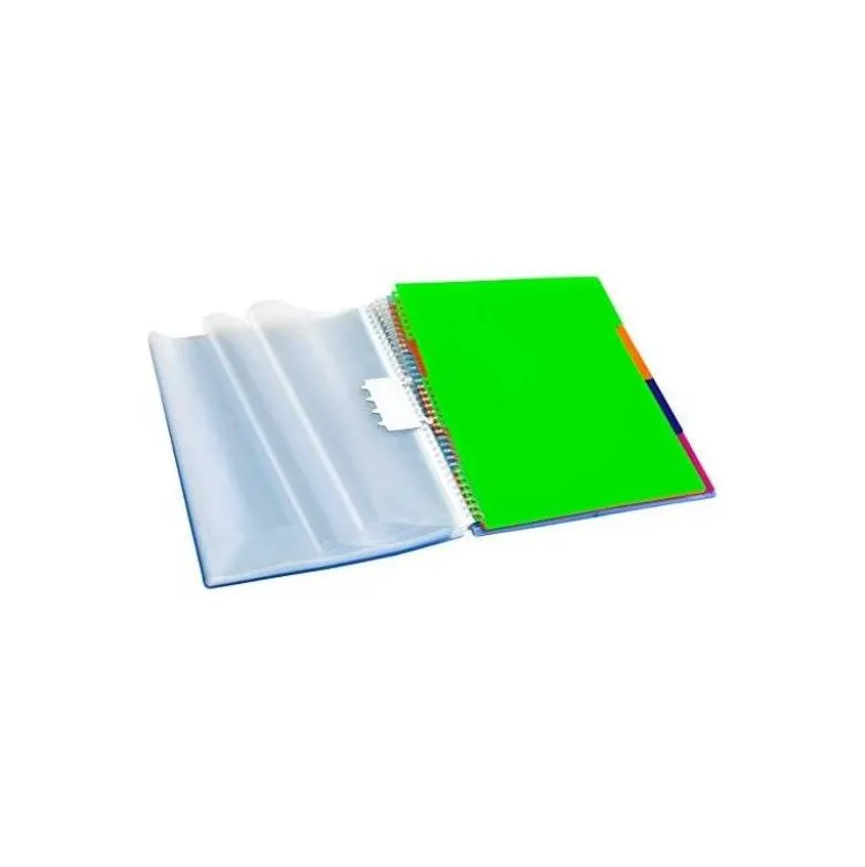CARPETA CARCHIVO ARCHIVEX POLIPROPILENO CANGURO ESCAPARATE CON ESPIRAL 40 FUNDAS CIERRE GOMASDIN A4