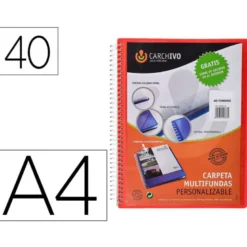 CARPETA CARCHIVO ARCHIVEX POLIPROPILENO CANGURO ESCAPARATE CON ESPIRAL 40 FUNDAS CIERRE GOMASDIN A4