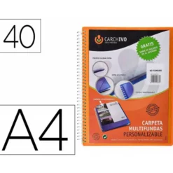 Carpeta carchivo archivex polipropileno canguro naranja escaparate con espiral 40 fundas cierre gomas Din A4