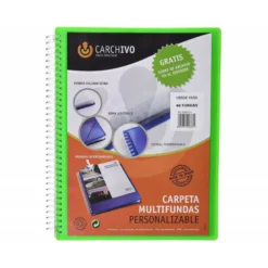 Carpeta carchivo archivex polipropileno canguro verde escaparate con espiral 40 fundas cierre gomas Din A4