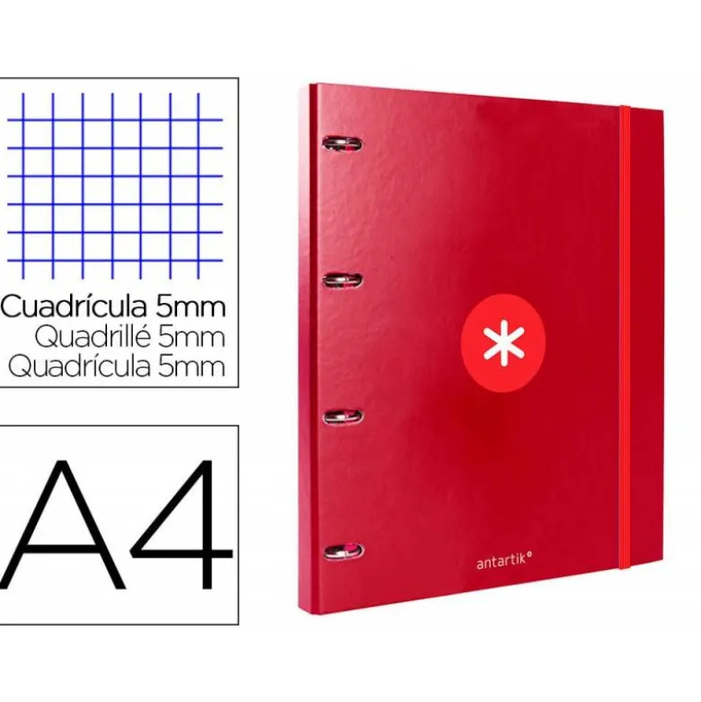 CARPETA CON RECAMBIO 4 ANILLAS 25MM LIDERPAPEL ANTARTIK DIN A4 COLOR ROJO CARTON FORRADO