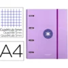 CARPETA CON RECAMBIO LIDERPAPEL ANTARTIK A4 CUADRO 5MM FORRADA 4 ANILLAS 40MM REDONDAS COLOR LAVANDA