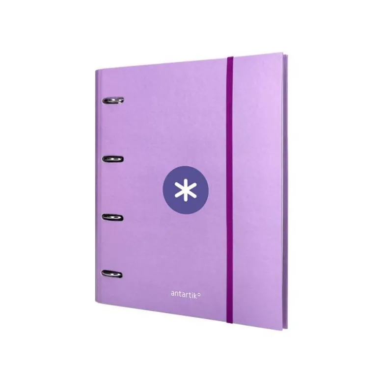 CARPETA CON RECAMBIO LIDERPAPEL ANTARTIK A4 CUADRO 5MM FORRADA 4 ANILLAS 40MM REDONDAS COLOR LAVANDA