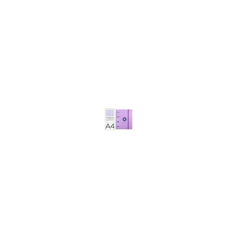 CARPETA CON RECAMBIO LIDERPAPEL ANTARTIK A4 CUADRO 5MM FORRADA 4 ANILLAS 40MM REDONDAS COLOR LAVANDA