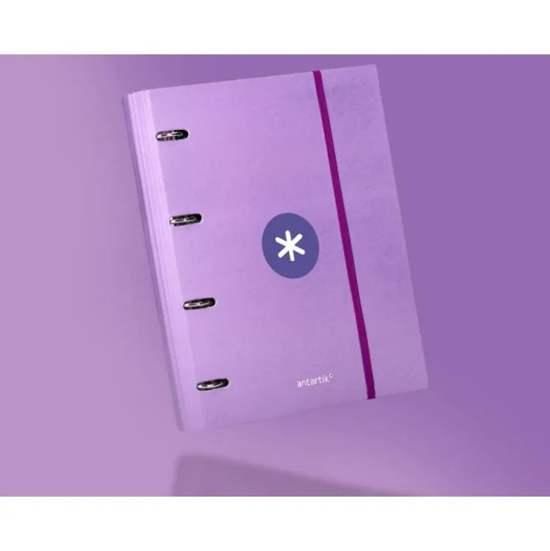 CARPETA CON RECAMBIO LIDERPAPEL ANTARTIK A4 CUADRO 5MM FORRADA 4 ANILLAS 40MM REDONDAS COLOR LAVANDA