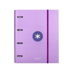 CARPETA CON RECAMBIO LIDERPAPEL ANTARTIK A4 CUADRO 5MM FORRADA 4 ANILLAS 40MM REDONDAS COLOR LAVANDA