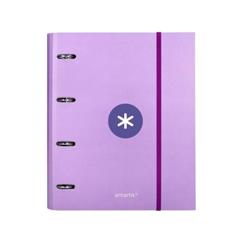 CARPETA CON RECAMBIO LIDERPAPEL ANTARTIK A4 CUADRO 5MM FORRADA 4 ANILLAS 40MM REDONDAS COLOR LAVANDA