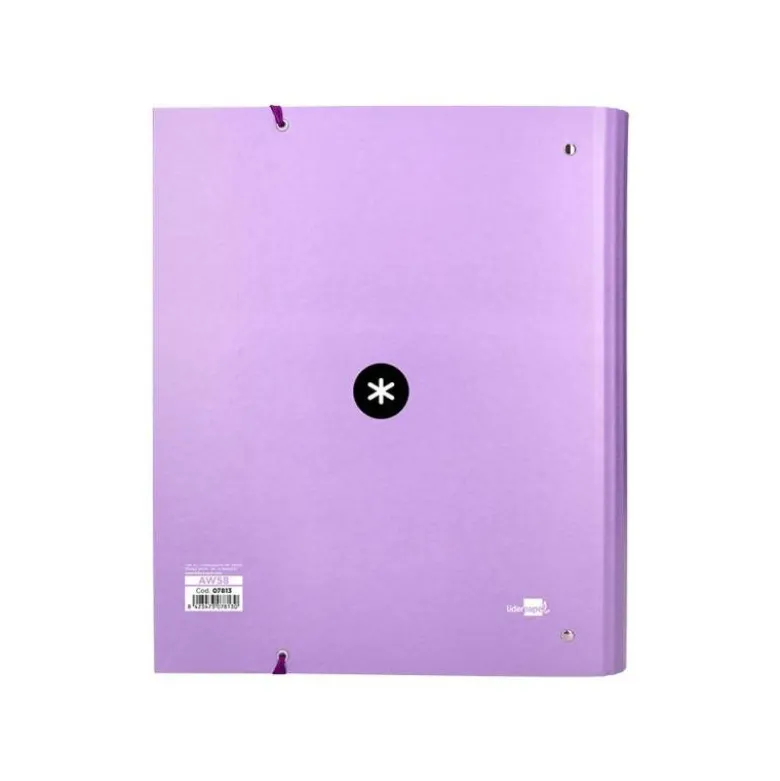 CARPETA CON RECAMBIO LIDERPAPEL ANTARTIK A4 CUADRO 5MM FORRADA 4 ANILLAS 40MM REDONDAS COLOR LAVANDA